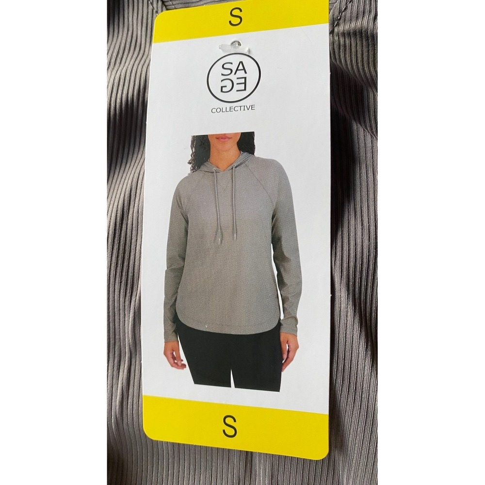 Sage Collective Womens Gray Ribbed Long Sleeve Hoodie Pullover Top Size S NEW - Picture 7 of 7